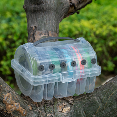 Goture Fishing Line Storage Box 1/2Pcs, 6(2 Large + 4 Standard) Slots Fishing Line Case, PP Clear Visibility Fishing Line Organizer, Silicone Holes Line Spool Box Goture Fishing Line Storage Box 1/2Pcs, 6(2 Large + 4 Standard) Slots Fishing Line Case, PP Clear Visibility Fishing Line Organizer, Silicone Holes Line Spool Box