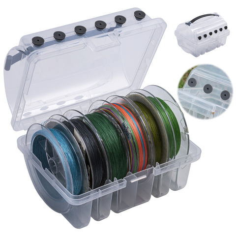 Goture Fishing Line Storage Box 1/2Pcs, 6(2 Large + 4 Standard) Slots Fishing Line Case, PP Clear Visibility Fishing Line Organizer, Silicone Holes Line Spool Box Goture Fishing Line Storage Box 1/2Pcs, 6(2 Large + 4 Standard) Slots Fishing Line Case, PP Clear Visibility Fishing Line Organizer, Silicone Holes Line Spool Box