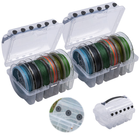 Goture Fishing Line Storage Box 1/2Pcs, 6(2 Large + 4 Standard) Slots Fishing Line Case, PP Clear Visibility Fishing Line Organizer, Silicone Holes Line Spool Box Goture Fishing Line Storage Box 1/2Pcs, 6(2 Large + 4 Standard) Slots Fishing Line Case, PP Clear Visibility Fishing Line Organizer, Silicone Holes Line Spool Box