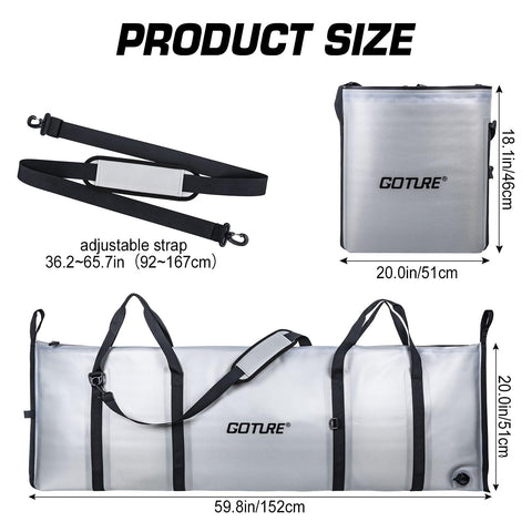 Goture Insulated Fish Cooler Bag, 840D TPU Leakproof Fish Kill Bag, Airtight Zipper Waterproof Fish Bag with Carry Handle, Large Fishing Cooler Bag with Drain Plug, Keep Ice Cold All Day, 59.8”x20” Goture Insulated Fish Cooler Bag, 840D TPU Leakproof Fish Kill Bag, Airtight Zipper Waterproof Fish Bag with Carry Handle, Large Fishing Cooler Bag with Drain Plug, Keep Ice Cold All Day, 59.8”x20”