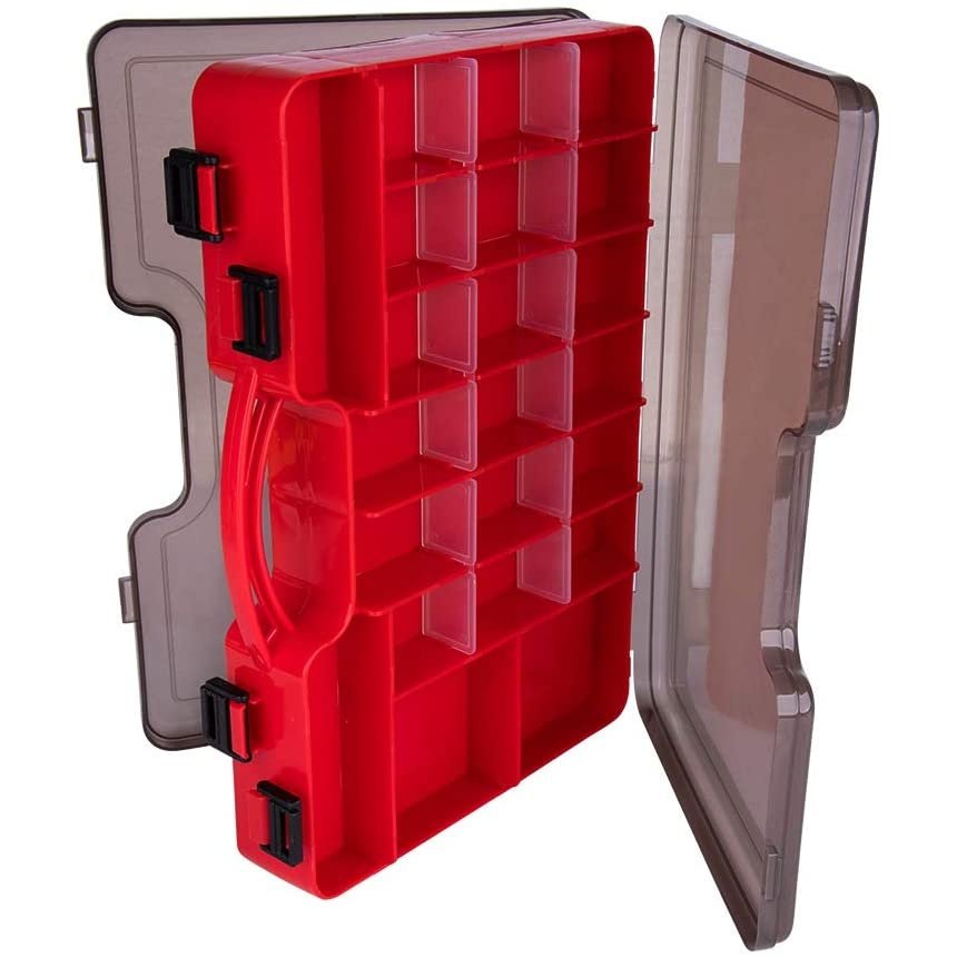 Goture Fishing Tackle Storage Hard Case 2 Sided Storage Trays Handle  Portable Plastic Organizer Box - Red