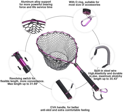 GOTURE Aluminum Alloy Magnetic Clip Soft Rubber Mesh Fly Fishing Landing Net GOTURE Aluminum Alloy Magnetic Clip Soft Rubber Mesh Fly Fishing Landing Net