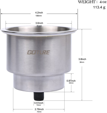 GOTURE Stainless Steel Cup Drink Holder with Drain for Marine Boat RV Camper Rod GOTURE Stainless Steel Cup Drink Holder with Drain for Marine Boat RV Camper Rod