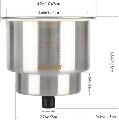 GOTURE Stainless Steel Recessed Cup Drink Holder with Drain for Marine Boat RV Camper GOTURE Stainless Steel Recessed Cup Drink Holder with Drain for Marine Boat RV Camper