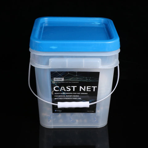 Professional Real Lead Saltwater Heavy Duty Cast Net with Bucket for Bait Trap Fish - GOTURE