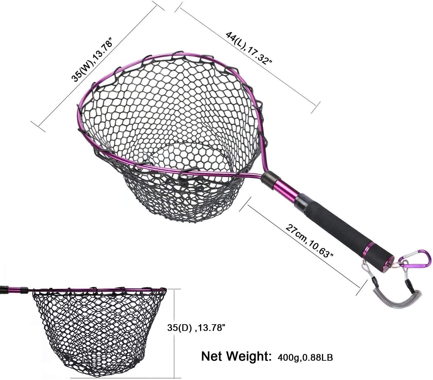 GOTURE Aluminum Alloy Magnetic Clip Soft Rubber Mesh Fly Fishing Landing Net GOTURE Aluminum Alloy Magnetic Clip Soft Rubber Mesh Fly Fishing Landing Net