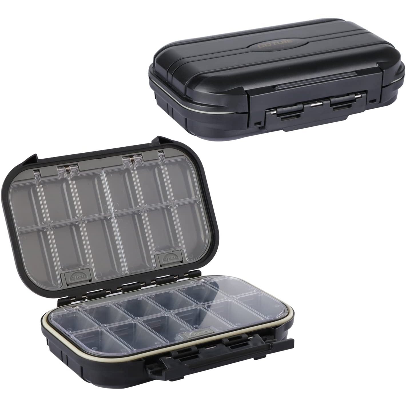 Goture Small Tackle Box, Black Waterproof 2 Sided Adjustable Fishing L –  GOTURE