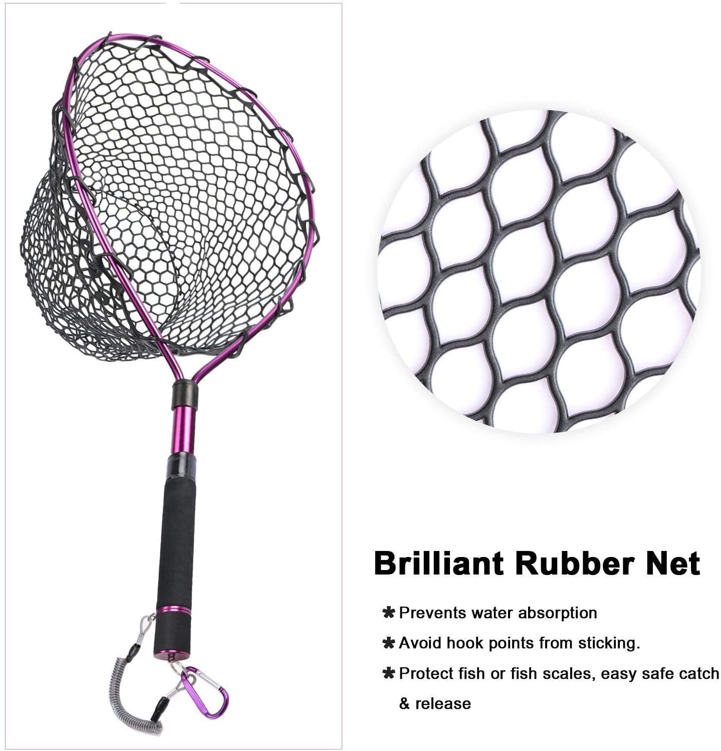 GOTURE Aluminum Alloy Magnetic Clip Soft Rubber Mesh Fly Fishing Landing Net GOTURE Aluminum Alloy Magnetic Clip Soft Rubber Mesh Fly Fishing Landing Net