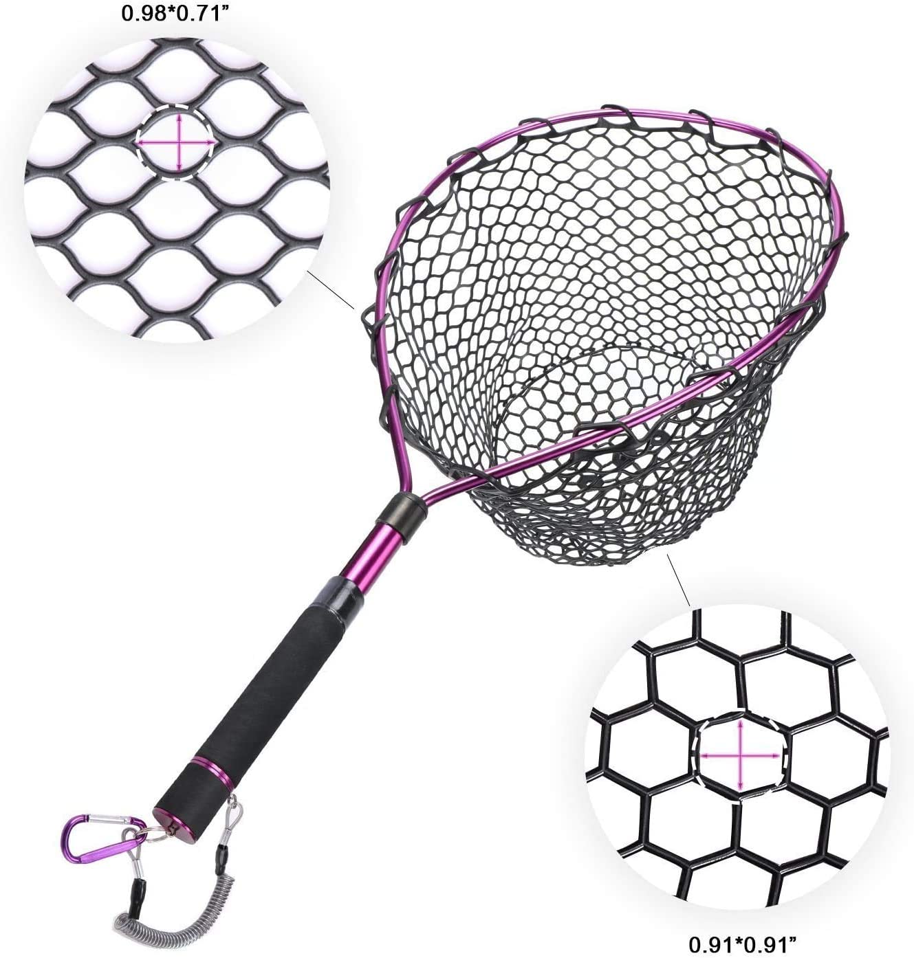 GOTURE Aluminum Alloy Magnetic Clip Soft Rubber Mesh Fly Fishing Landing Net GOTURE Aluminum Alloy Magnetic Clip Soft Rubber Mesh Fly Fishing Landing Net