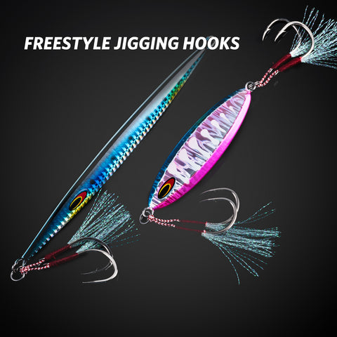 Goture Silver Bucktail Jigging Double Fishing Assist Hooks Kit for Lead Vertical Jigging Lures Jigging Slow Fast Jigs