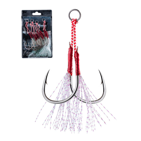 Goture Silver Bucktail Jigging Double Fishing Assist Hooks Kit for Lead Vertical Jigging Lures Jigging Slow Fast Jigs Goture Silver Bucktail Jigging Double Fishing Assist Hooks Kit for Lead Vertical Jigging Lures Jigging Slow Fast Jigs