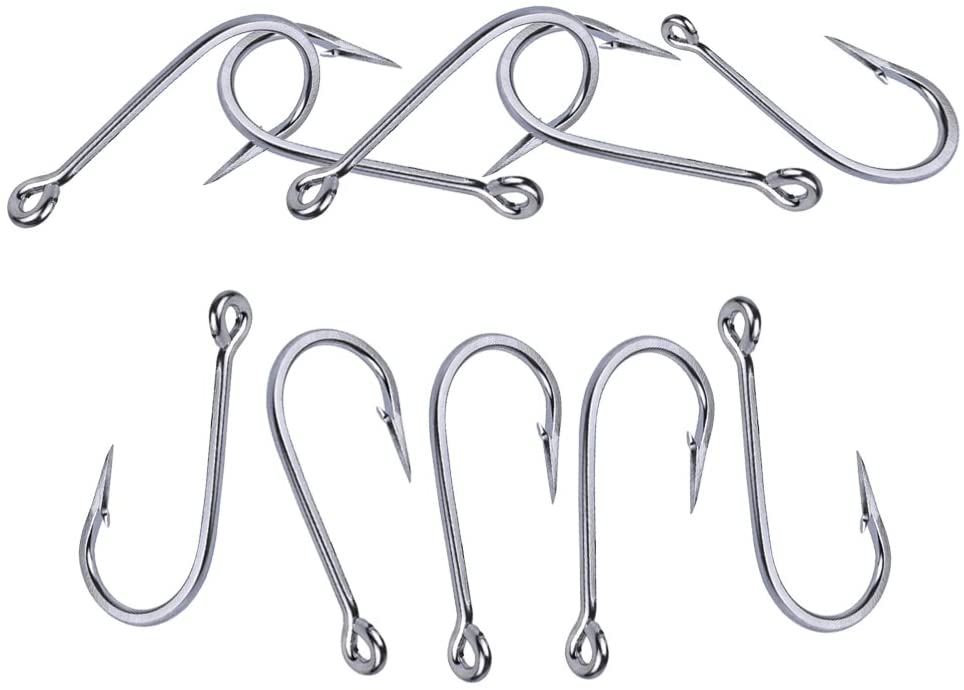 Long Shank Stainless Steel Fishing Hooks, Pack of 10 - GOTURE Long Shank Stainless Steel Fishing Hooks, Pack of 10 - GOTURE