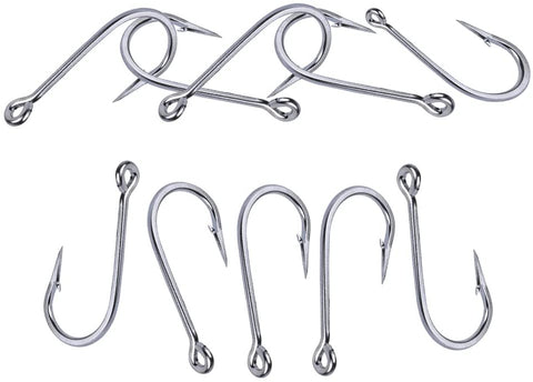 Long Shank Stainless Steel Fishing Hooks, Pack of 10 - GOTURE