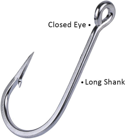 Long Shank Stainless Steel Fishing Hooks, Pack of 10 - GOTURE Long Shank Stainless Steel Fishing Hooks, Pack of 10 - GOTURE