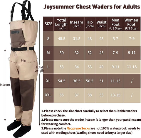 Goture 100% Waterproof Fly Fishing Hunting Chest Wader S/M/L/XL/XXL Ultra Breathable Lightweight Comfort Stockingfoot Hip Wader