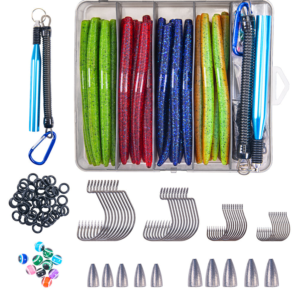 Ultimate Wacky Worm Fishing Kit: 32 Vibrant Worms, Hooks, and More! -  5in-143pcs