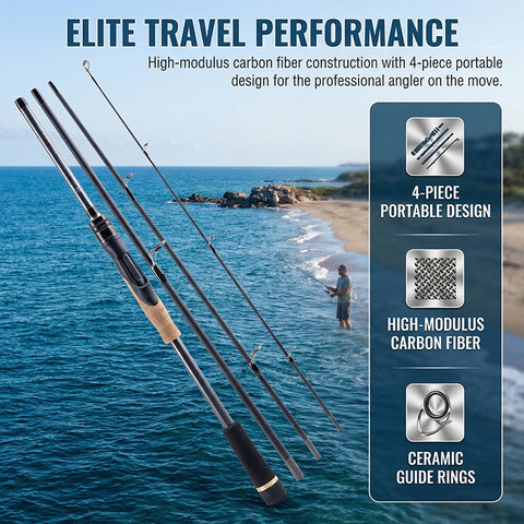Goture 4pcs Travel Fishing Rod Portable Carbon Fiber Spinning & Casting Rod Stainless Steel Ceramic Guides Cork EVA Handle Freshwater Saltwater Travel Rod Black 77.95inch/82.68inch Portable Fishing Rod