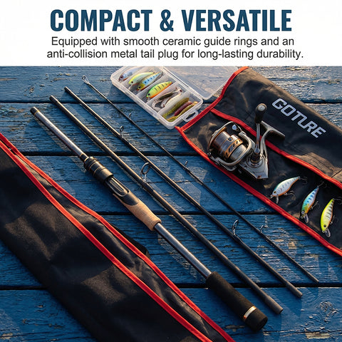 Goture 4pcs Travel Fishing Rod Portable Carbon Fiber Spinning & Casting Rod Stainless Steel Ceramic Guides Cork EVA Handle Freshwater Saltwater Travel Rod Black 77.95inch/82.68inch Portable Fishing Rod