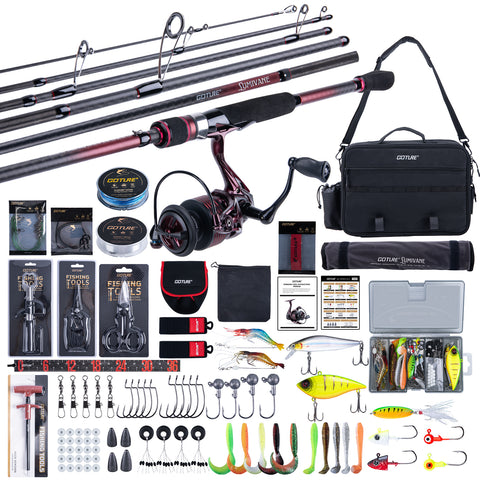 Goture Fishing Rod & Reel Combo-6 Piece Fishing Rod Set,Travel Fish Rod | Ultralight Spinning Rod Set w/Fishing Reel, Fishing Tackle Bag, Braided Line, Lures & Hooks Kit