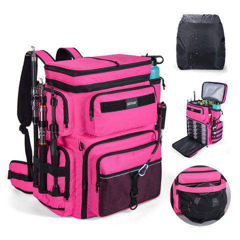 Goture Fishing Backpack with Cooler, 66L 600D Tackle Backpack with 3 Rod Holders, Helmet Holder, Rain Cover, Saltwater Large Fishing Bag for Camping Hiking, Gear Storage Bag, Gifts for Men