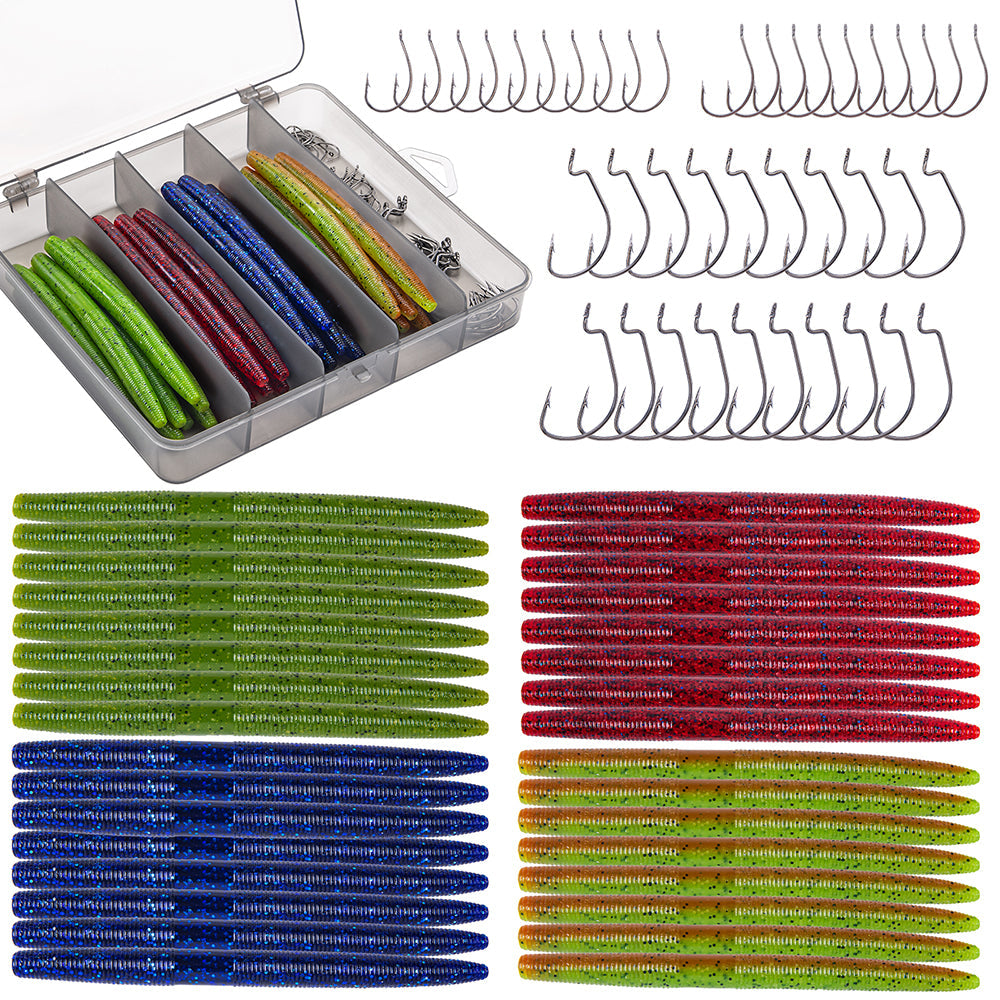 55pcs Weedless Wacky Worm Hooks Kit - Wide Gap Stainless Steel Hooks For Bass Fishing, Size 4# To 1/0