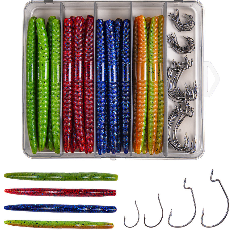 Ultimate Wacky Worm Fishing Kit: 32 Vibrant Worms, Hooks, and More! -  5in-72pcs