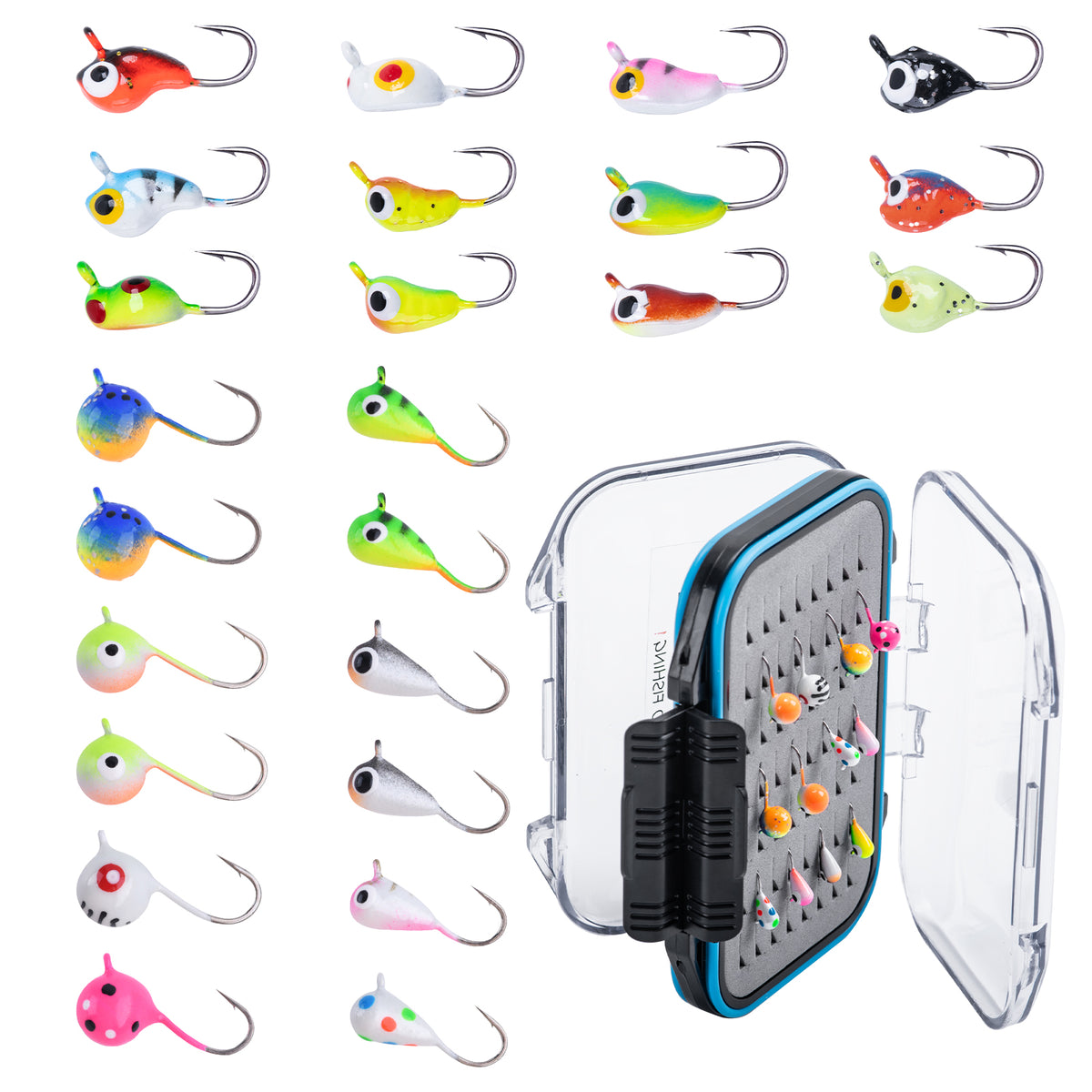 Goture 24pcs Ice Fishing Jig Kit Winter Fishing Jigging Ice Jigs for Crappie Perch Panfish Bluegill