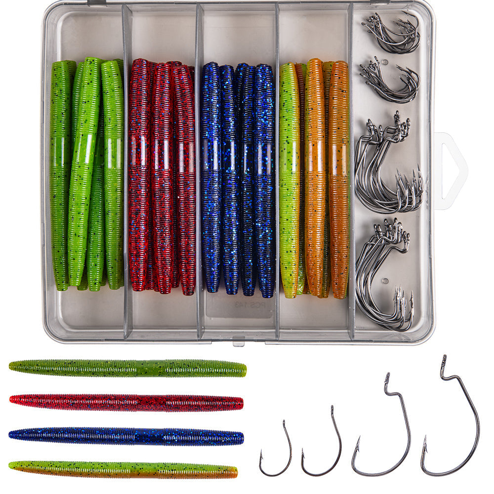 Ultimate Wacky Worm Fishing Kit: 32 Vibrant Worms, Hooks, and More