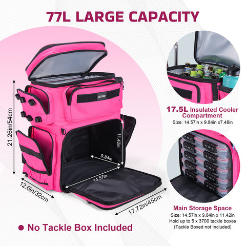 Goture Fishing Backpack with Cooler, 66L 600D Tackle Backpack with 3 Rod Holders, Helmet Holder, Rain Cover, Saltwater Large Fishing Bag for Camping Hiking, Gear Storage Bag, Gifts for Men
