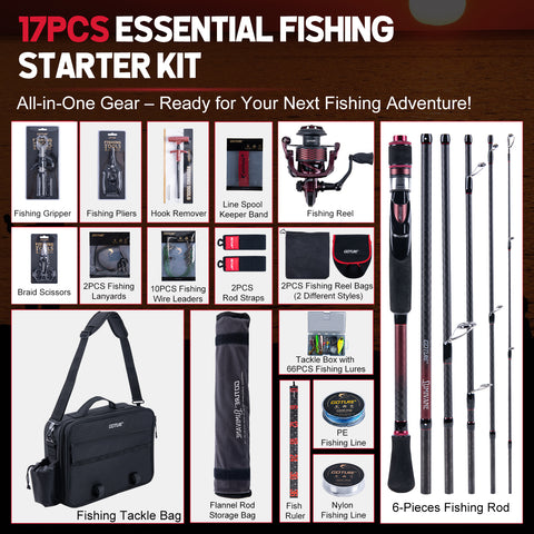 Goture Fishing Rod & Reel Combo-6 Piece Fishing Rod Set,Travel Fish Rod | Ultralight Spinning Rod Set w/Fishing Reel, Fishing Tackle Bag, Braided Line, Lures & Hooks Kit