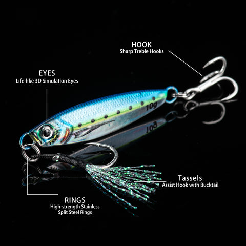 Goture Fishing Jigs, Vertical Jigging Lure with Assist & Treble Hooks 3D Laser Coating,Barb Assist Hook with Tassels, Saltwater Freshwater, for Tuna, Salmon,StripedBass,Grouper Snapper,Kingfish