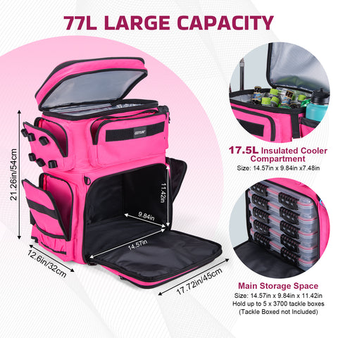 Goture Pink Fishing Rod and Reel Combos with 77L Cooler Backpack,6FT-9FT | Telescopic Fishing Pole, Spinning Reel,4 3600 Trays,Pliers,Full Kit for Freshwater Saltwater, Tackle Backpack & 3 Rod Holders