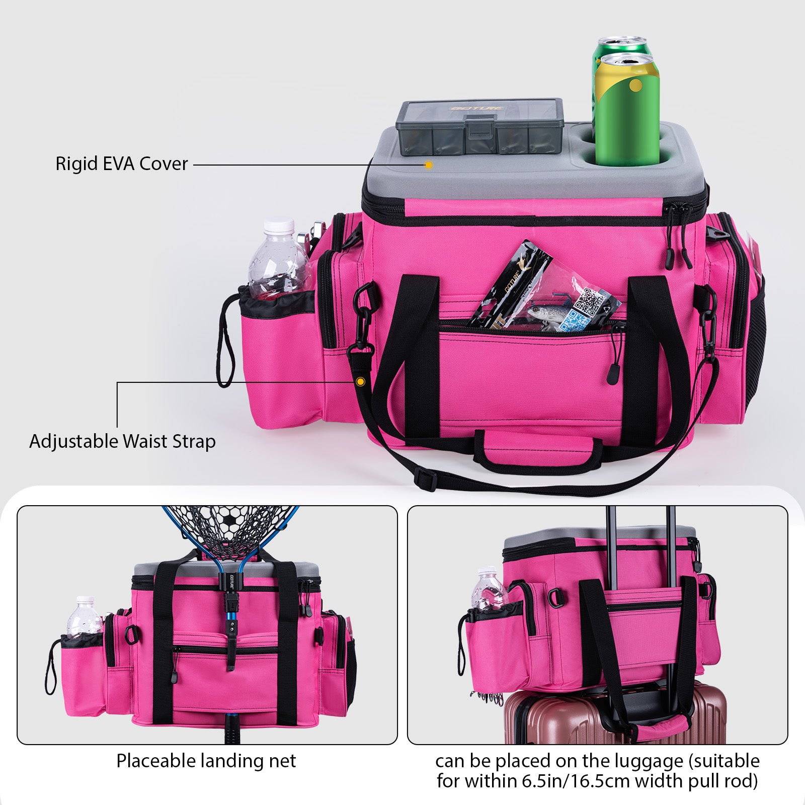 Goture Pink Fishing Rod and Reel Combos with Cooler Tackle Bag, 6FT-9FT Telescopic Fishing Pole with Spinning Reel,4 3600 Trays,Lures,Pliers,Travel