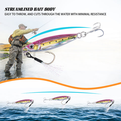 Goture Fishing Jigs, Vertical Jigging Lure with Assist & Treble Hooks 3D Laser Coating,Barb Assist Hook with Tassels, Saltwater Freshwater, for Tuna, Salmon,StripedBass,Grouper Snapper,Kingfish