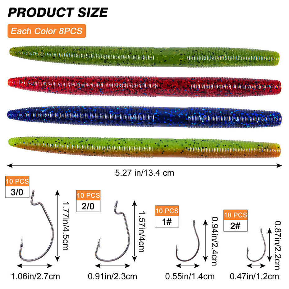 Wacky Kit Ultimate Wacky Worm Fishing Kit: 32 Vibrant Worms, Hooks, and More ...