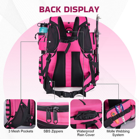 Goture Pink Fishing Rod and Reel Combos with 77L Cooler Backpack,6FT-9FT | Telescopic Fishing Pole, Spinning Reel,4 3600 Trays,Pliers,Full Kit for Freshwater Saltwater, Tackle Backpack & 3 Rod Holders