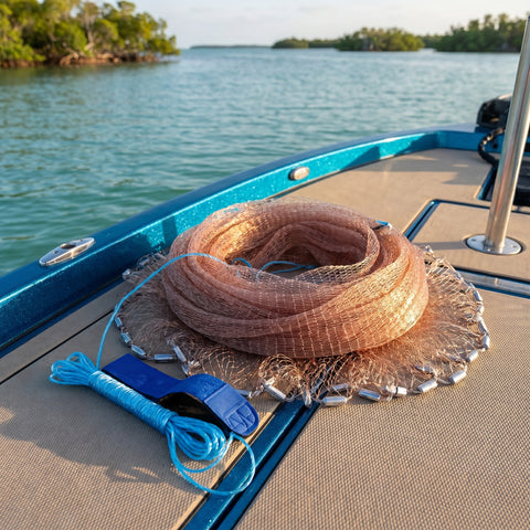 Goture 1pc Cast Net, Round Hand Throw Fishing Net, Professional Monofilament Throw Net with Heavy-Duty Sinkers, Easy-Cast Spin Net, Heavy-Duty Bait Fishing Net, Universal for Freshwater and Saltwater