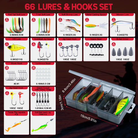 Goture Fishing Rod & Reel Combo-6 Piece Fishing Rod Set,Travel Fish Rod | Ultralight Spinning Rod Set w/Fishing Reel, Fishing Tackle Bag, Braided Line, Lures & Hooks Kit