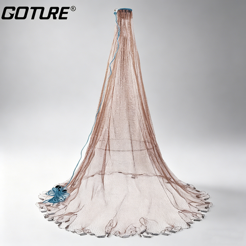 Goture 1pc Cast Net, Round Hand Throw Fishing Net, Professional Monofilament Throw Net with Heavy-Duty Sinkers, Easy-Cast Spin Net, Heavy-Duty Bait Fishing Net, Universal for Freshwater and Saltwater