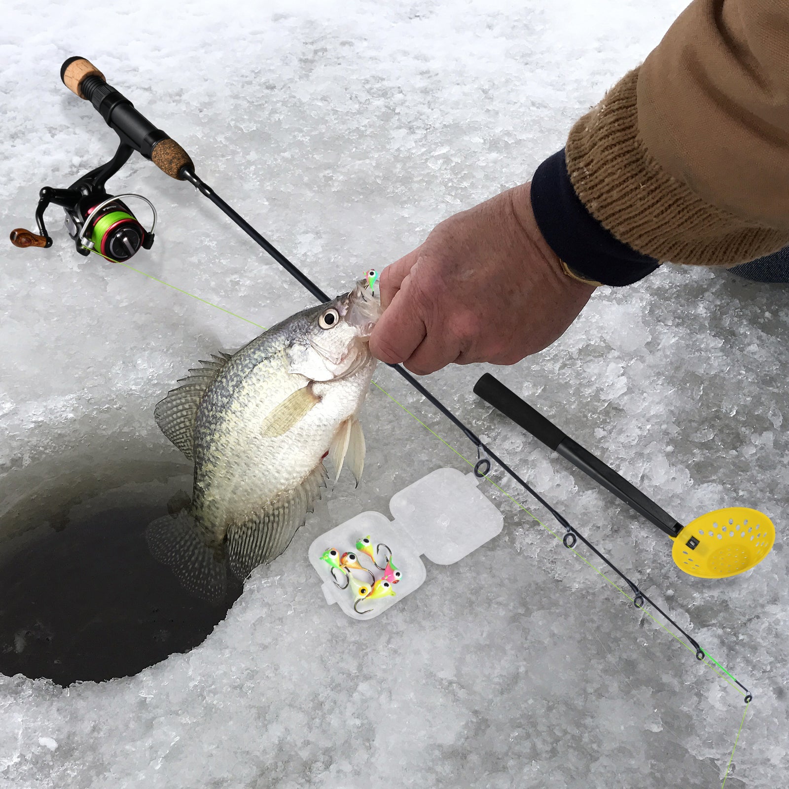 Goture Two Tip Ice Fishing Rod, High Visibility Ice Fishing Spinning Rod  with Cork Handle, Black, 28- Medium Light/Medium