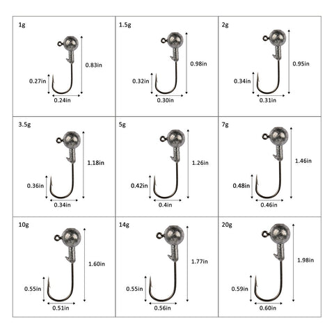 Goture 10g 40pcs Jig Head Fishing Hooks Set