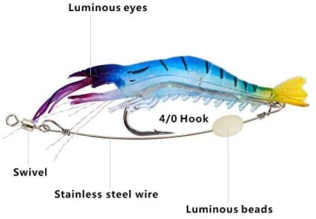 GOTURE Soft Lures Luminous Shrimp Bait Set for Trout Bass Salmon, Freshwater/Saltwater