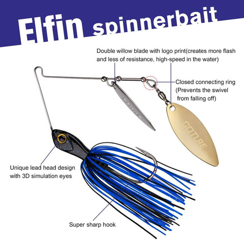 5-PC Elfin Spinnerbait, Fishing lure, Metal Jig - GOTURE