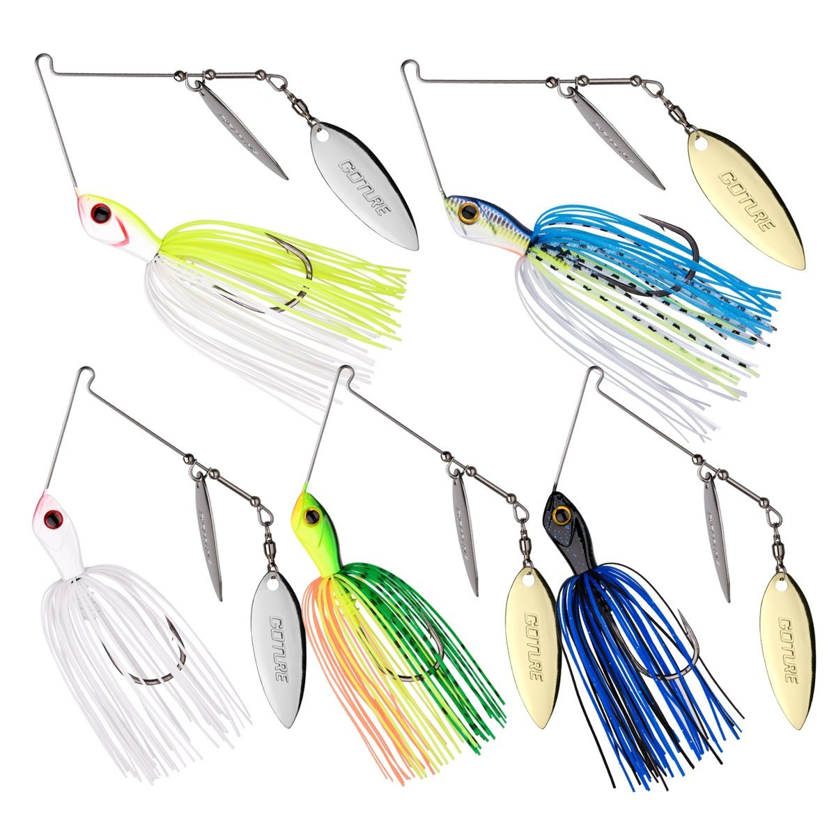 5-PC Elfin Spinnerbait, Fishing lure, Metal Jig - GOTURE