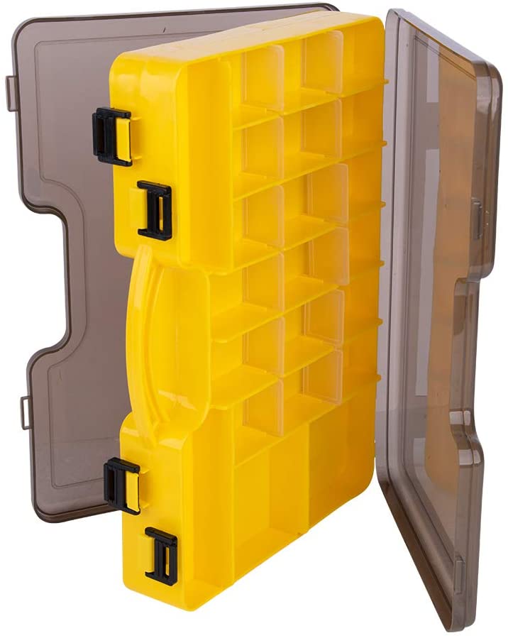 Goture Fishing Tackle Storage Hard Case 2 Sided Storage Trays Handle  Portable Plastic Organizer Box - Yellow