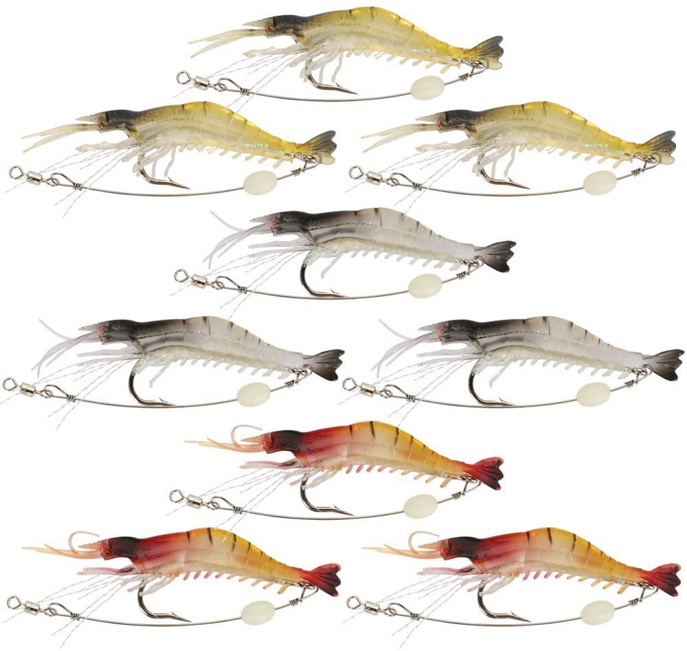 GOTURE Soft Lures Luminous Shrimp Bait Set for Trout Bass Salmon, Freshwater/Saltwater