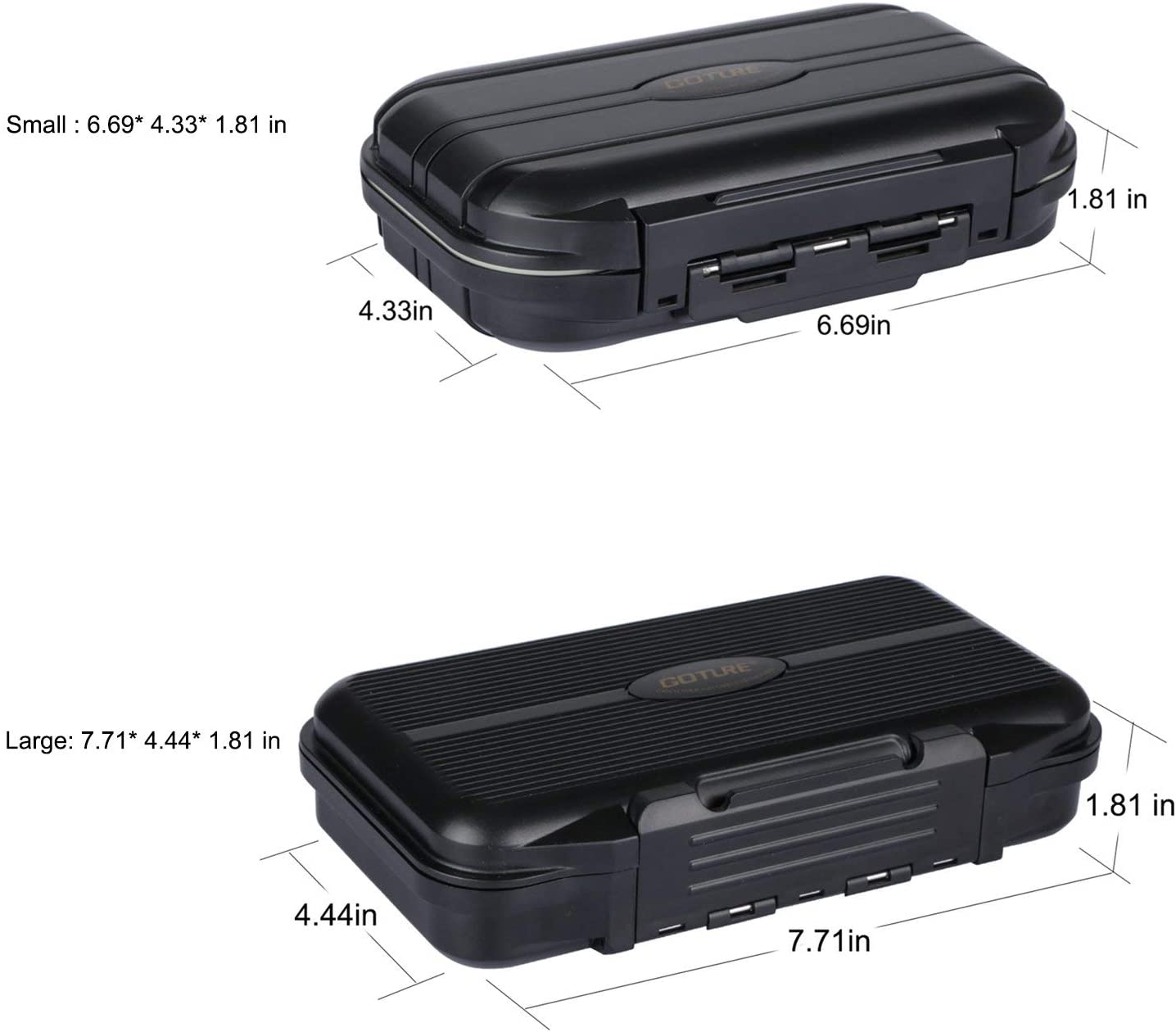 Goture Small Tackle Box, Black Waterproof 2 Sided Adjustable