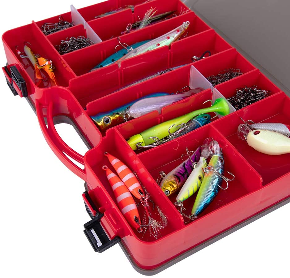 thumbnail image 2 of Fishing Tackle Storage Hard Case 2 Sided Storage Trays Handle Portable Plastic Organizer Box 2 of 13