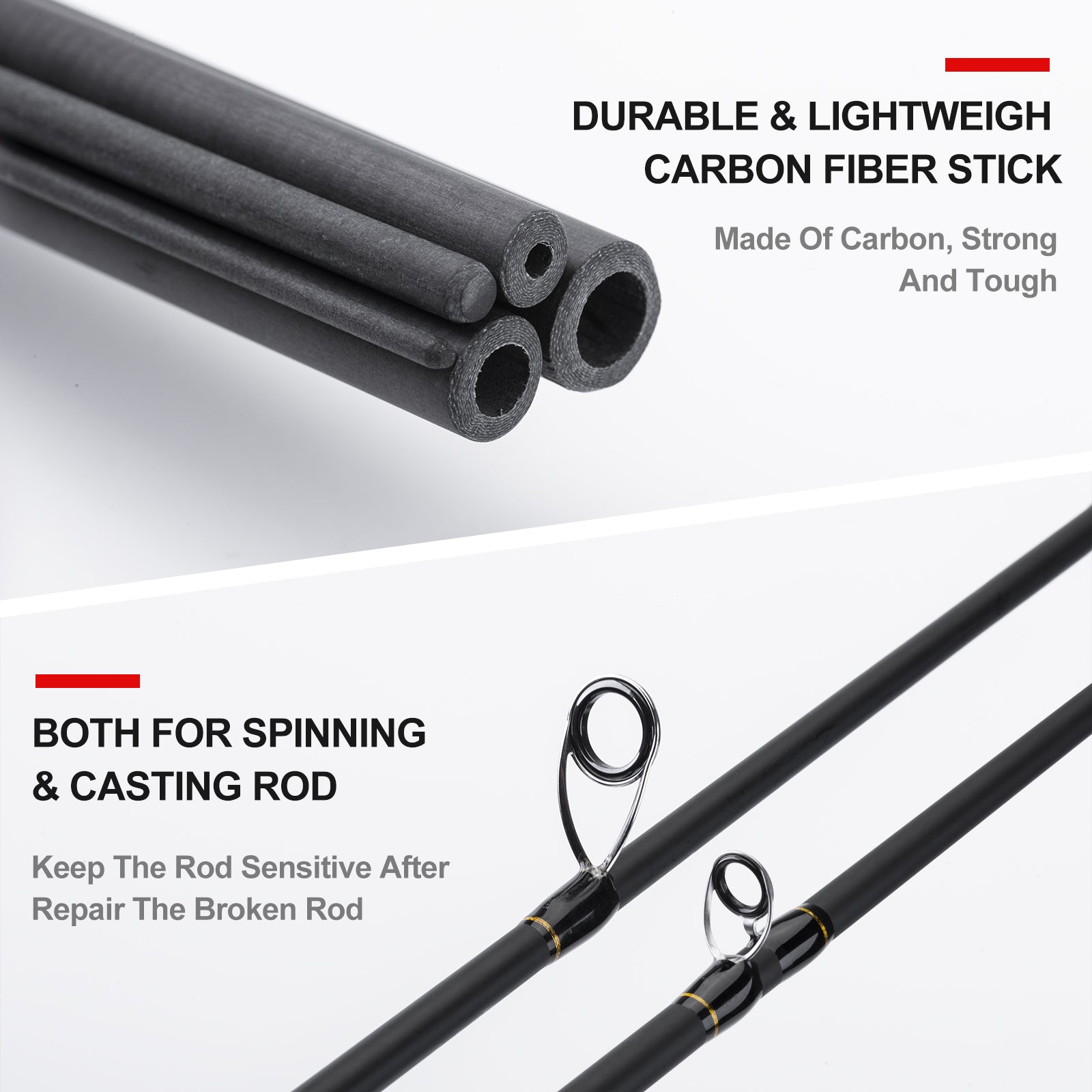 Goture Fishing Rod Repair Carbon Fiber Stick for Baitcasting Rods