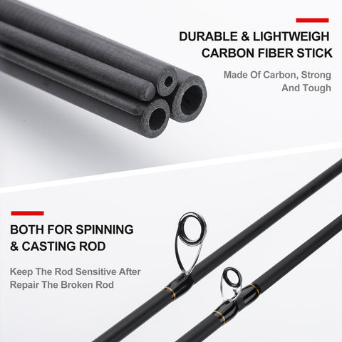 2pcs Fishing Carbon Fiber Sticks Durable Fishing Rod Repair Kit 1mm-9mm  Replacement For Repair Broken Fishing Rod